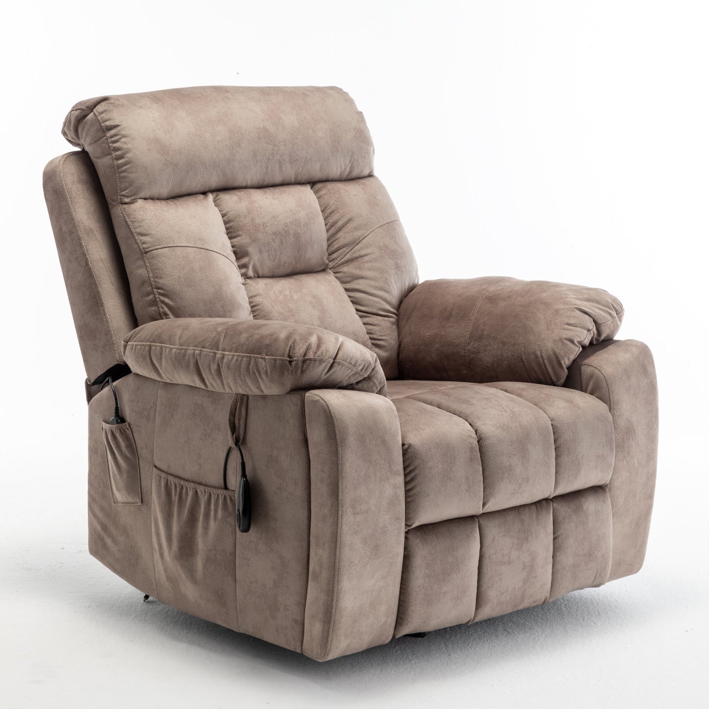 Velvet Power Lift Recliner Heated Zero Gravity Massage Chair with storage pockets - Beige+Brown