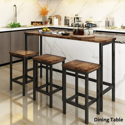 Counter Height Extra Long Dining Table Set with 3 Stools