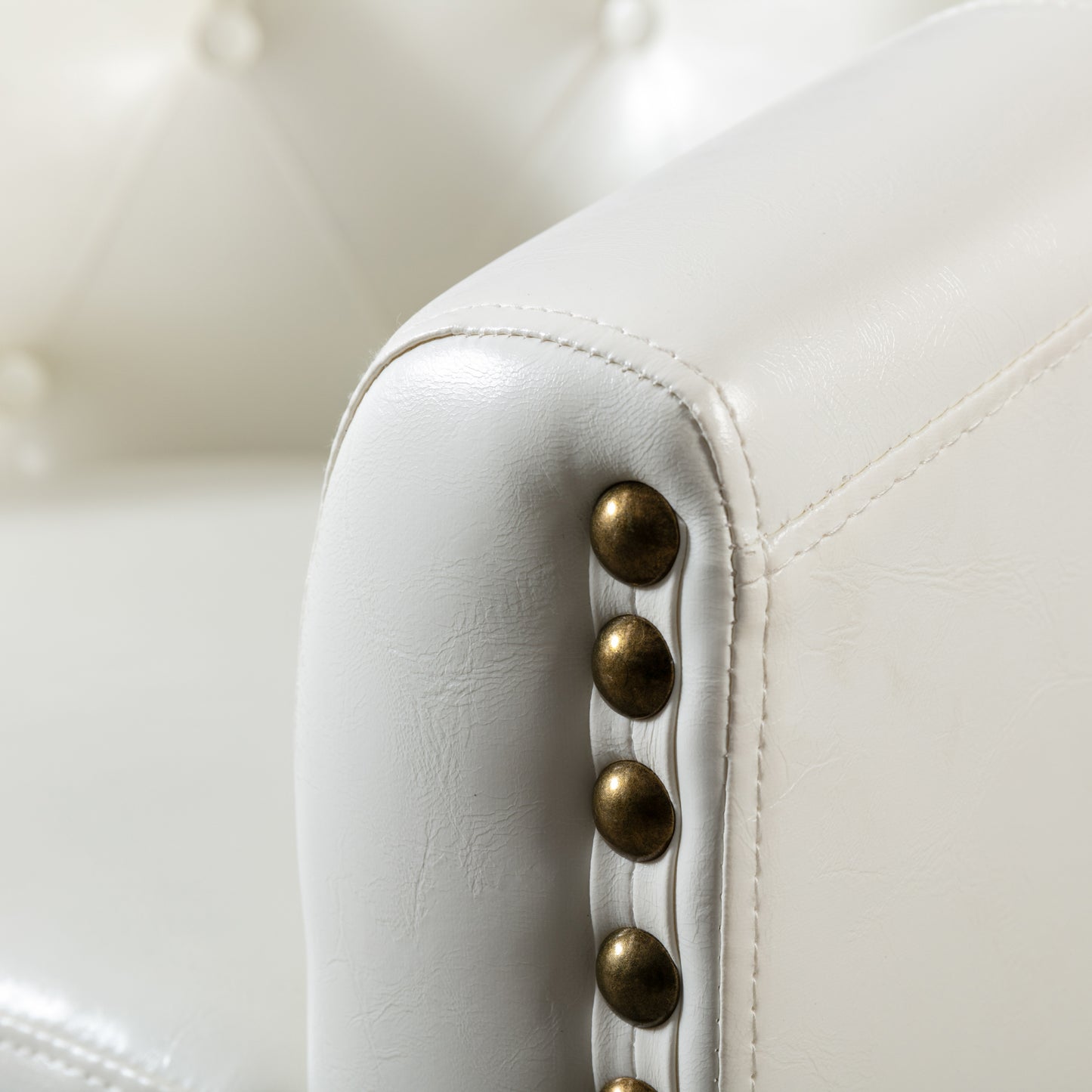 Modern White Nailhead Trim PU Leather Tufted Barrel Accent Chair