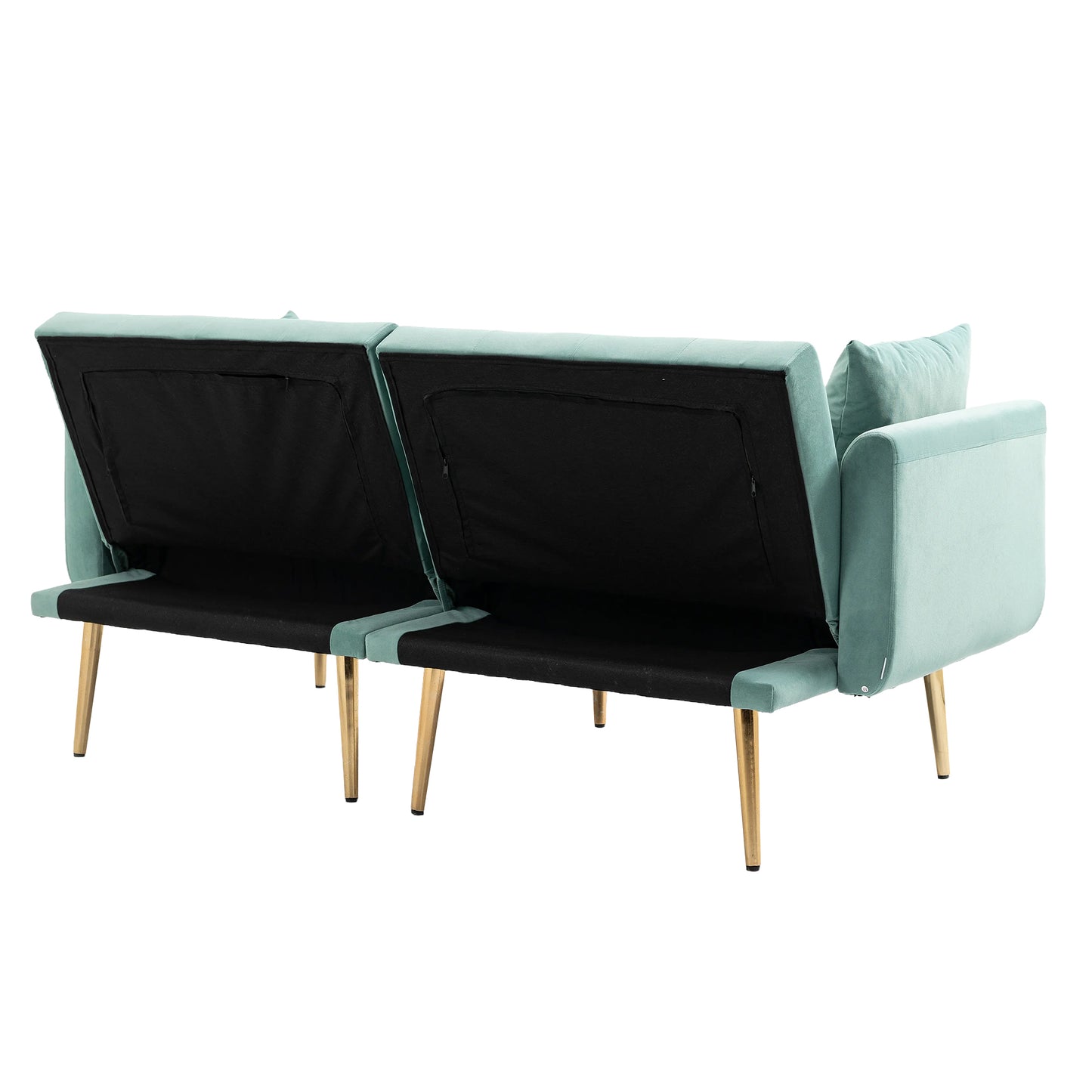 Velvet Accent Sofa with Gold Legs, Light Teal