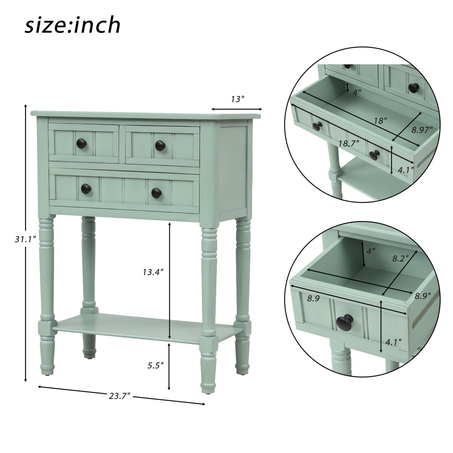 TREXM Narrow Console Table for Living Room Easy Assembly - Antique Blue