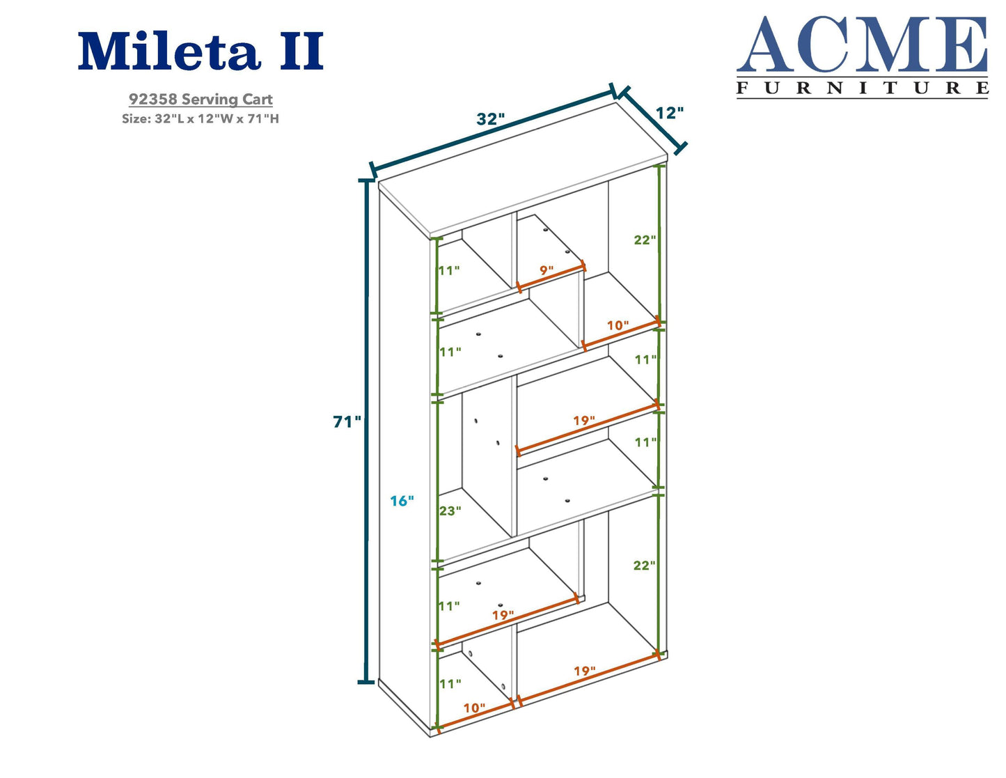 Mileta II Bookshelf in Black & Walnut