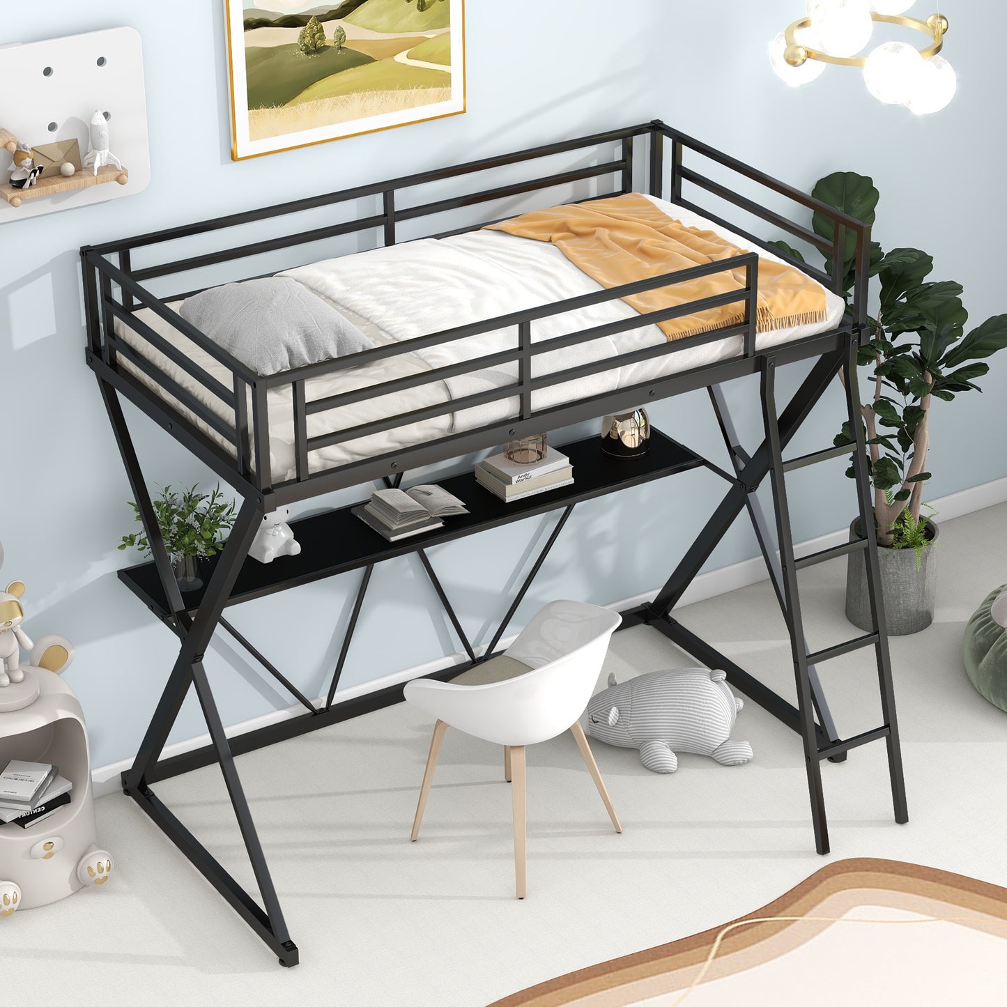 Twin Size Loft Bed with Desk