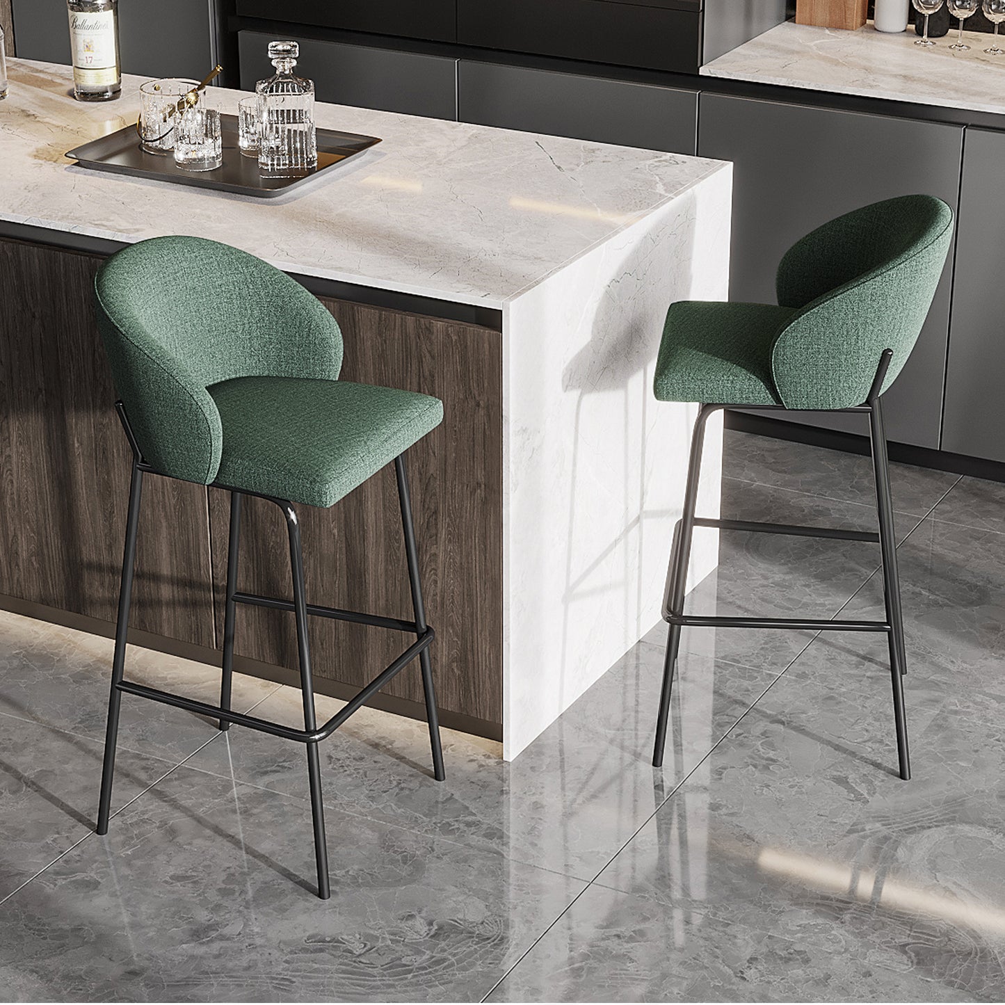 Upholstered Counter Bar Stool - Green