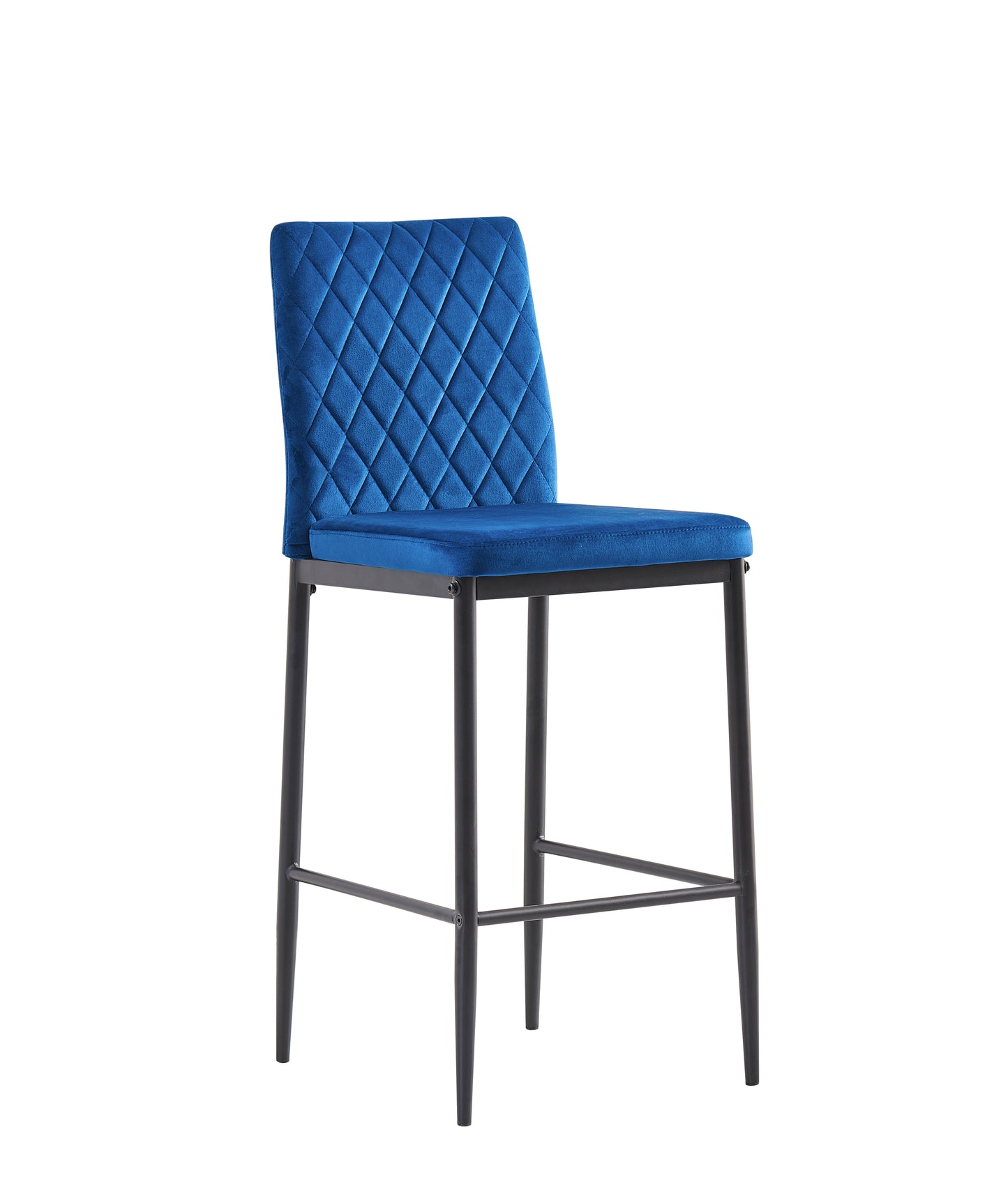 Velvet Blue Bar Stool with Metal Legs Set of 2