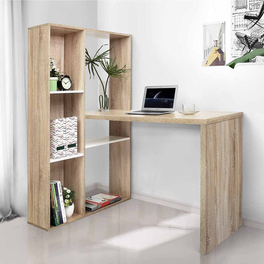 L-Shaped Desk with Shelves, Oak Finish