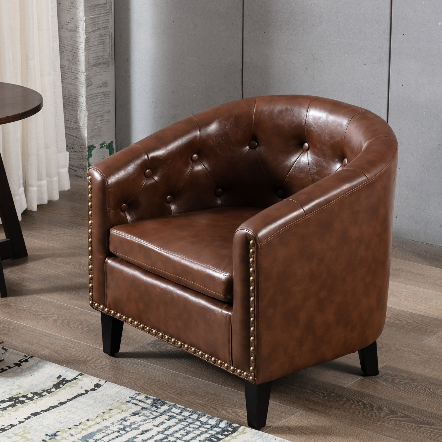 Leather Tufted Barrel Chair