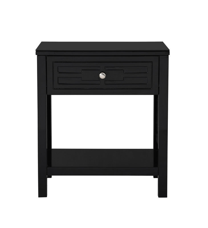 Dylan Black Wooden Nightstand / End Table with Glass Top and Drawer