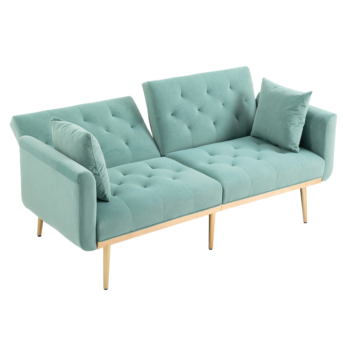 Velvet Accent Sofa with Gold Legs, Light Teal