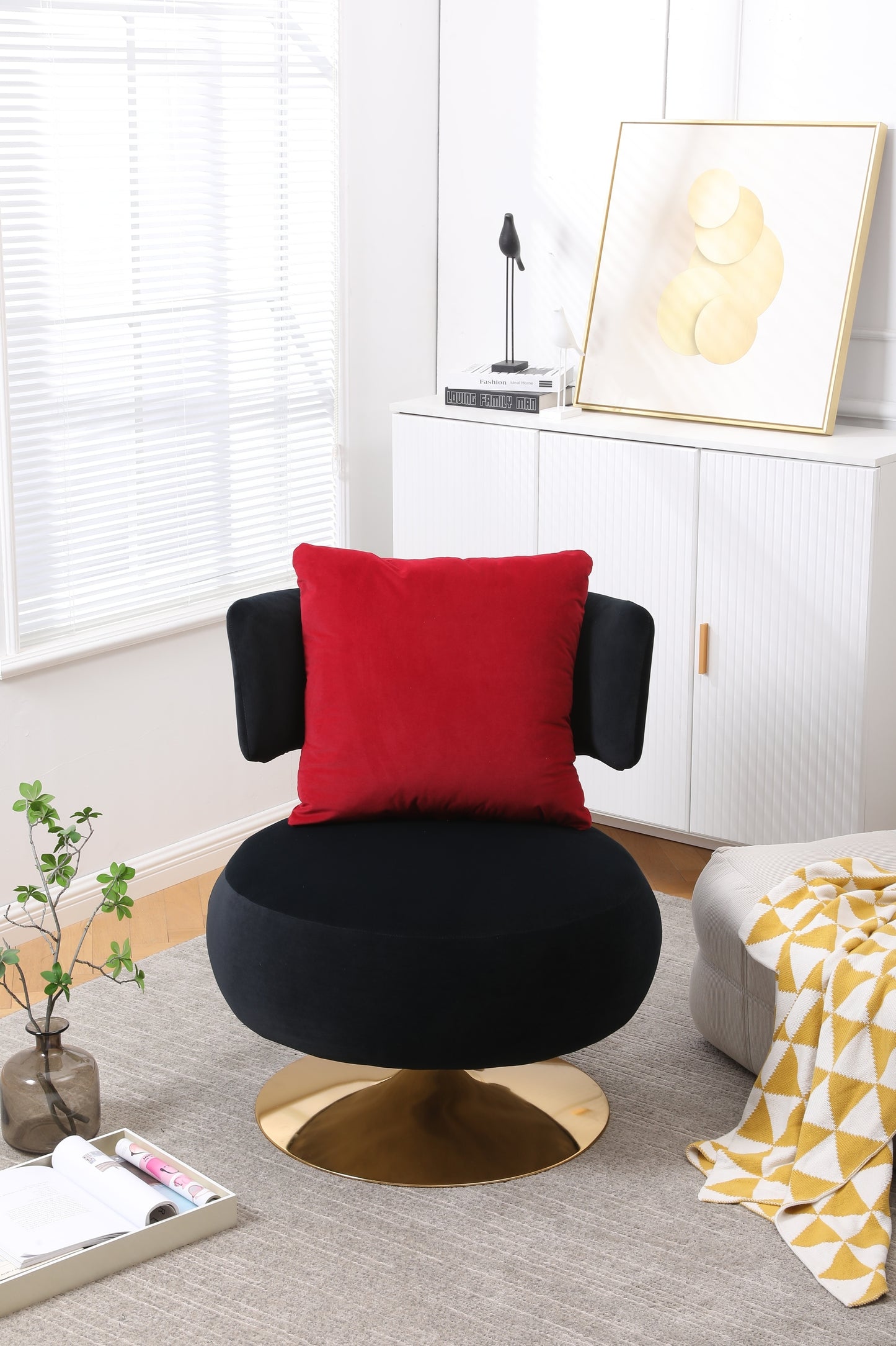 Round Barrel Swivel Accent Chair, Black