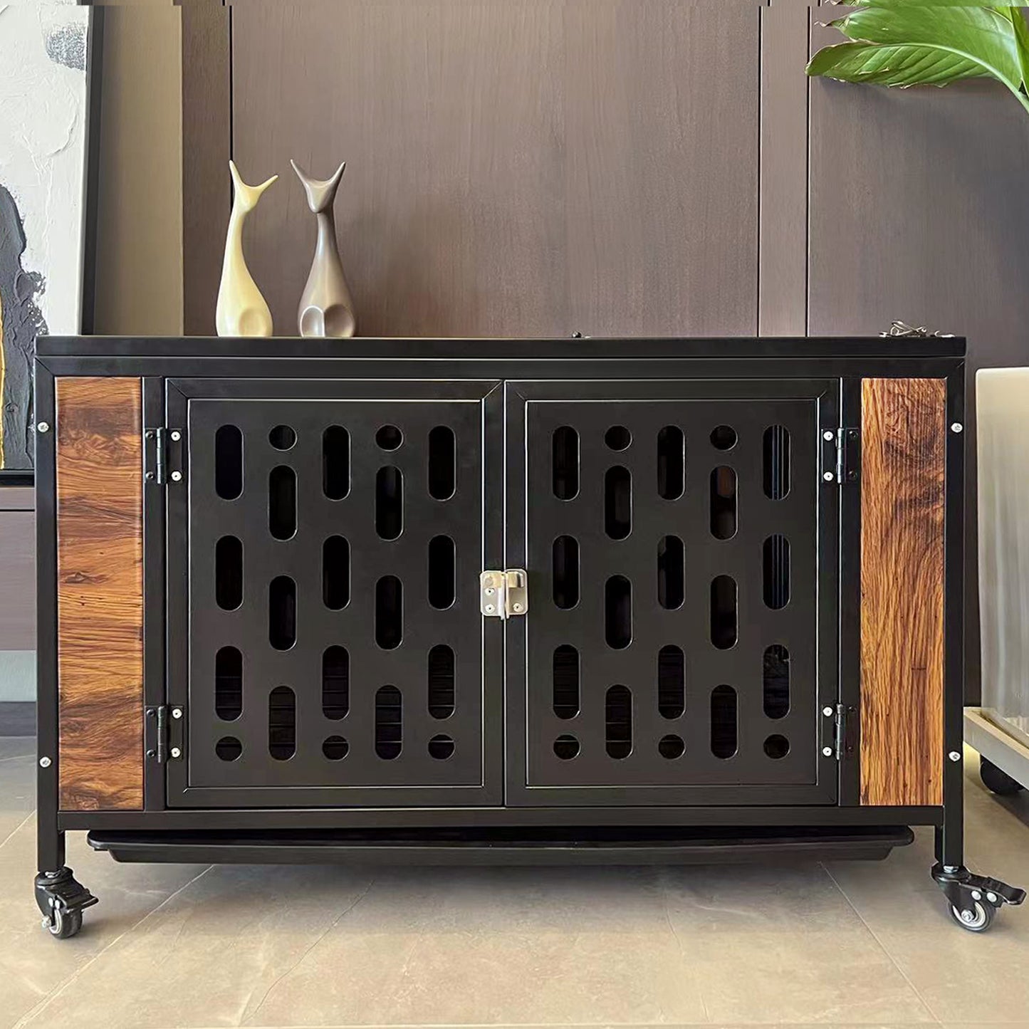 Dog Crate End Table with Cushion and Hooks