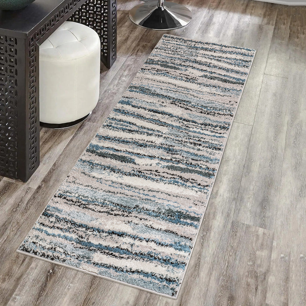 Riley Watercolor Abstract Stripe Woven Area Rug 3x8'