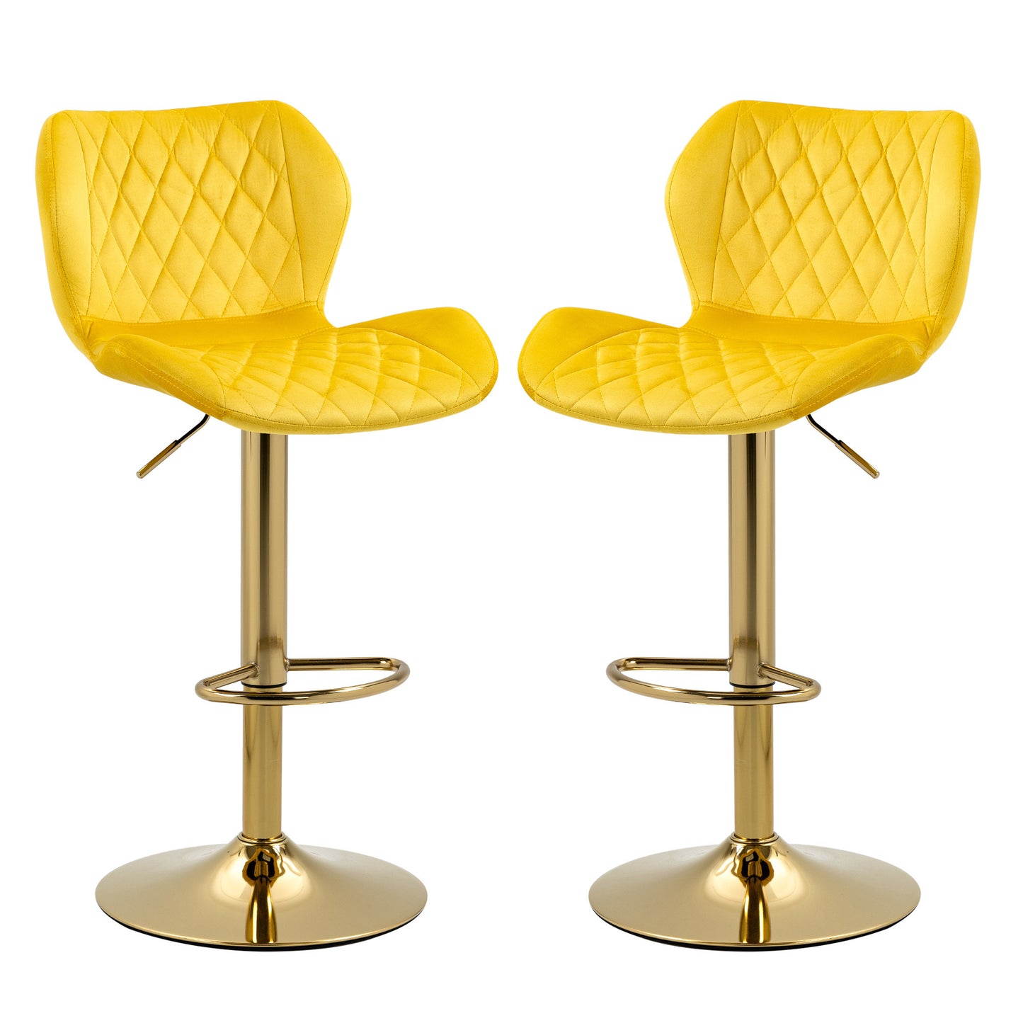 Yellow Velvet Adjustable Swivel Bar Stool Set of 2