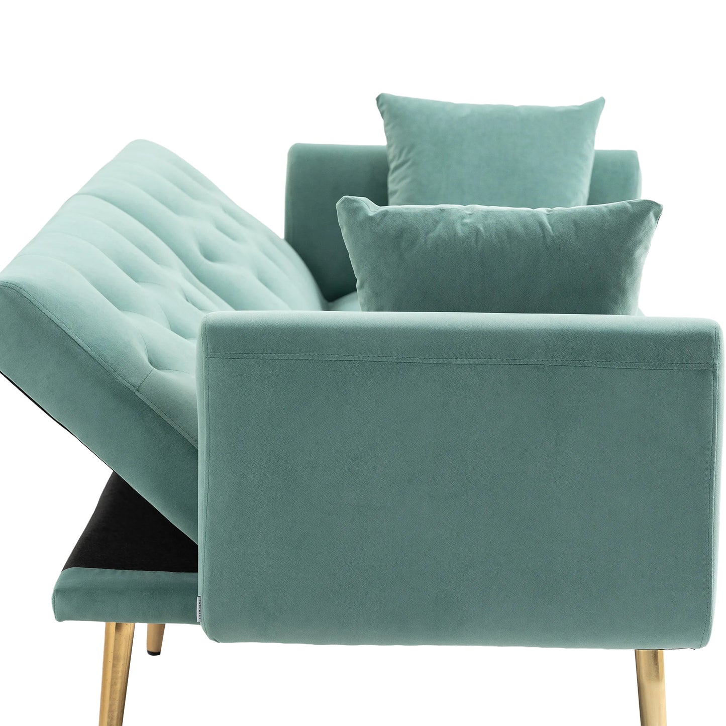 Velvet Accent Sofa with Gold Legs, Light Teal