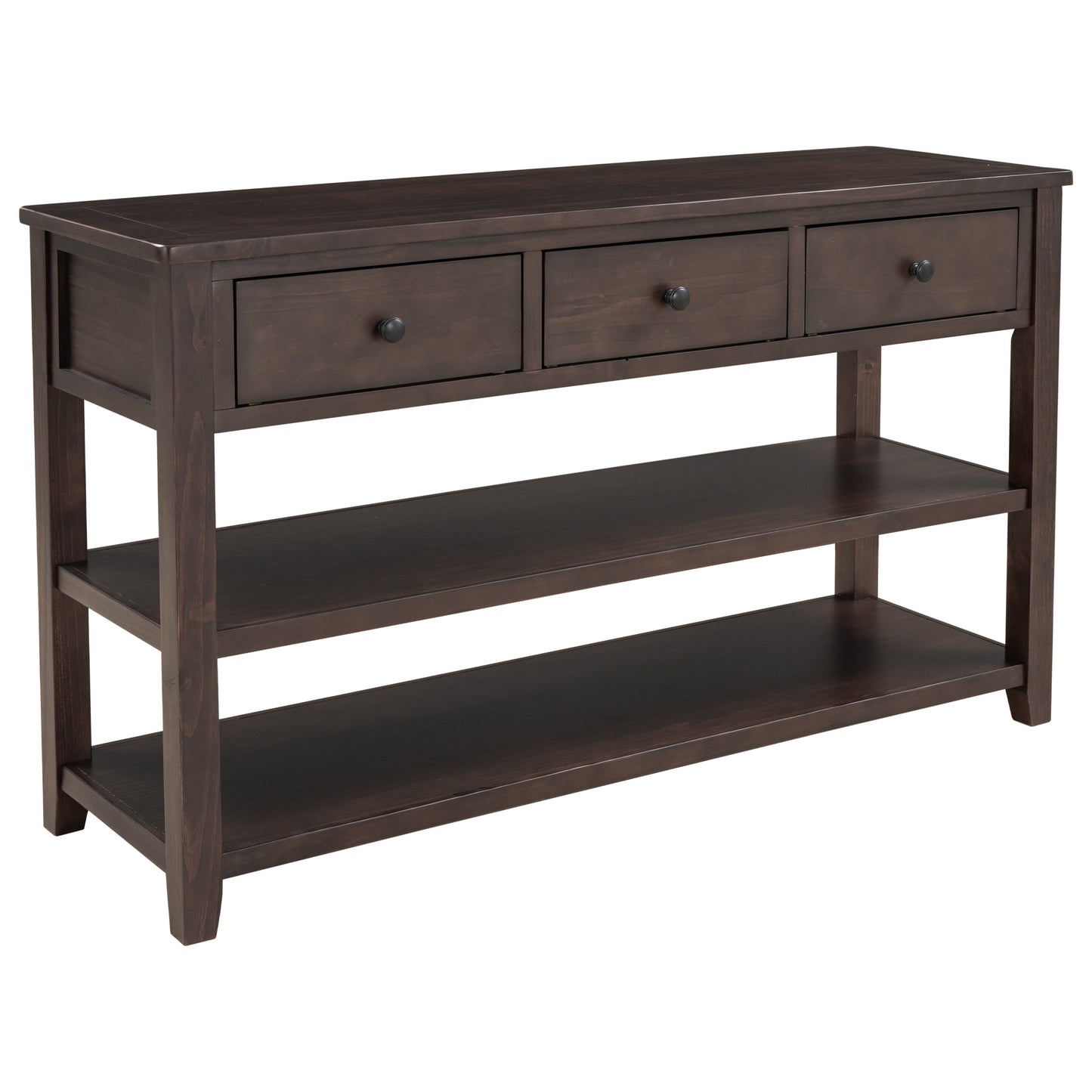 TREXM Retro Design Console Table with Two Open Shelves - Espresso