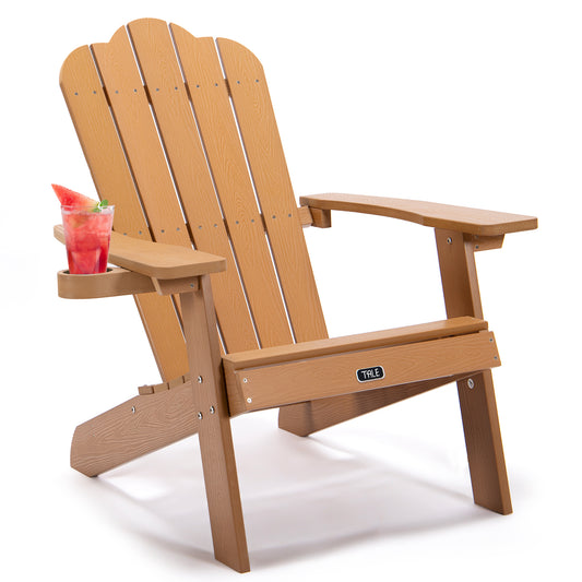 TALE Adirondack Chair Backyard Outdoor Furniture Painted Seating with Cup Holder All-Weather and Fade-Resistant Plastic Wood for Lawn Patio Deck Garden Porch Lawn Furniture Chairs Brown