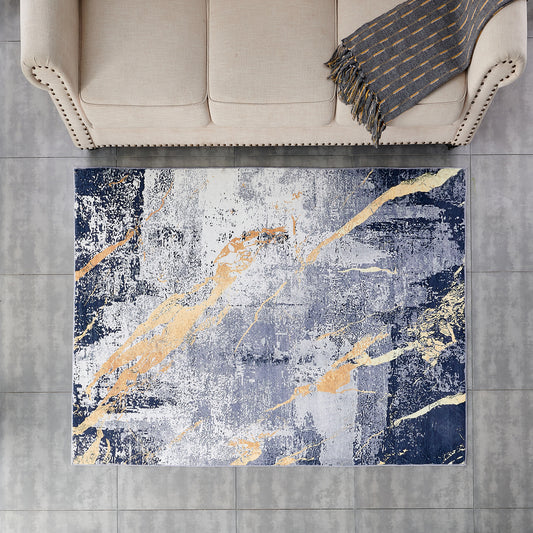 Abstract Blue Gray Yellow Area Rug