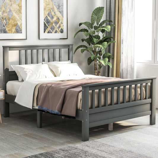 Gray Wood Platform Bed with Headboard and Footboard, Full
