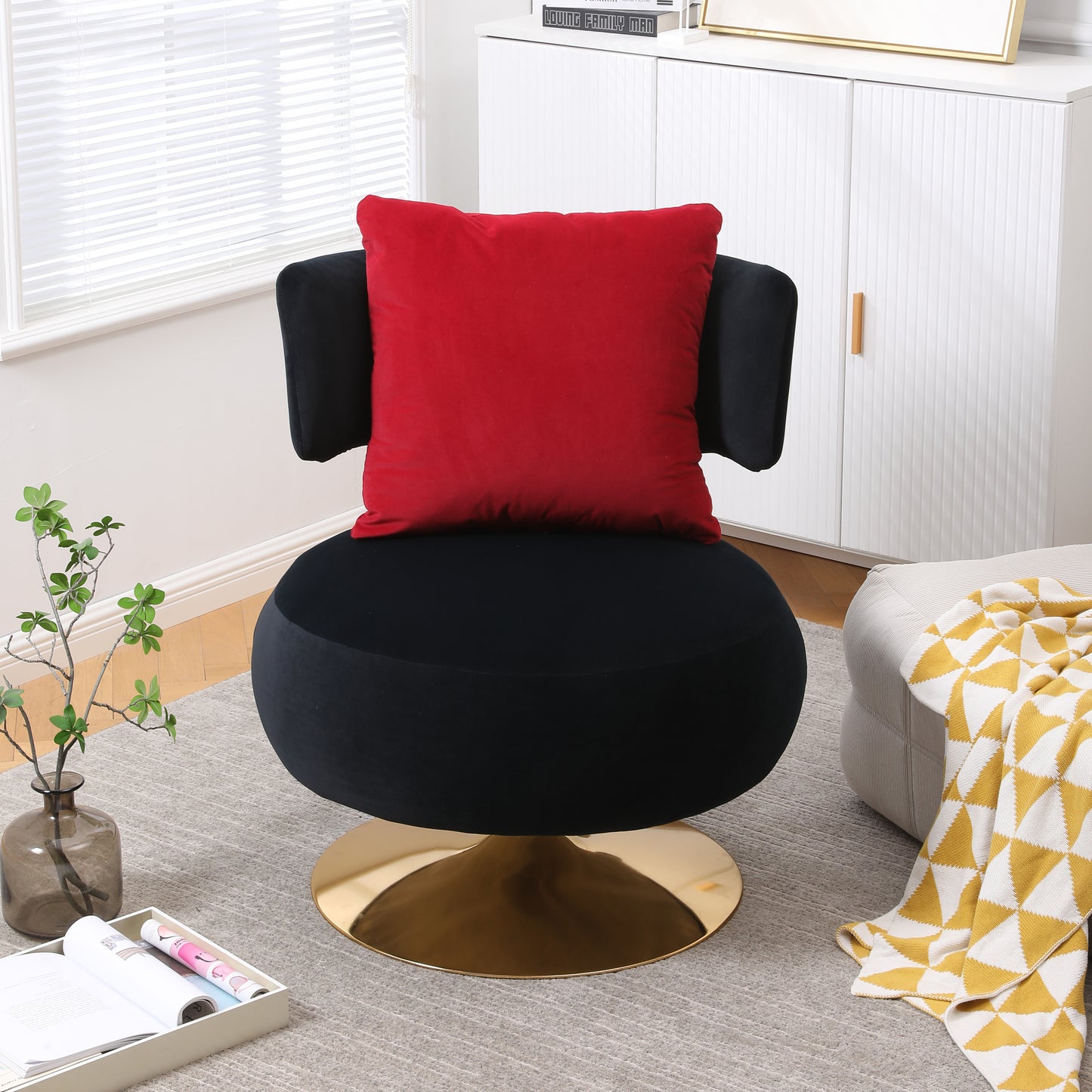 Round Barrel Swivel Accent Chair, Black