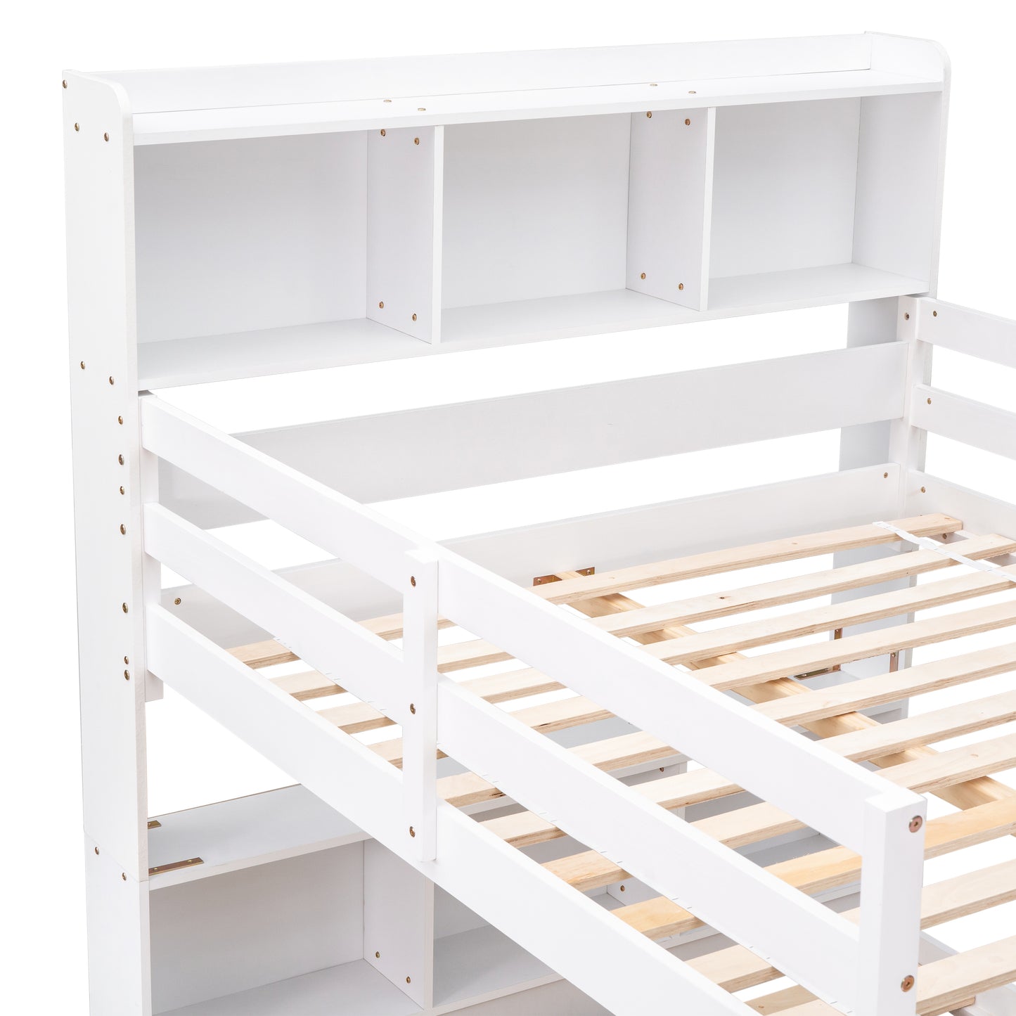 Full Over Full Bunk Beds with Bookcase Headboard,