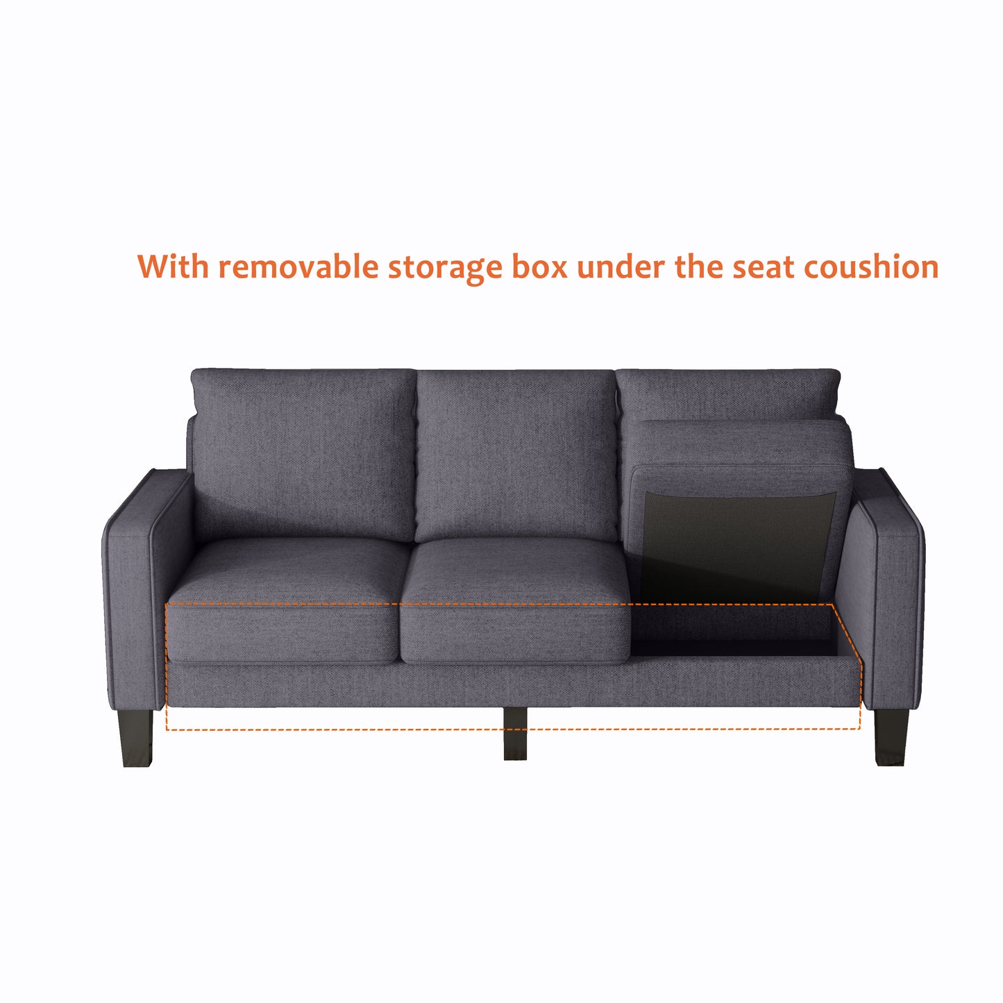 Marchly Modern Living Room Furniture L Shape Sofa with Ottoman in Dark Grey Fabric