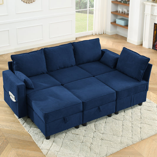 6 Storage Seat Convertible Sectional Modular Sofa Couch