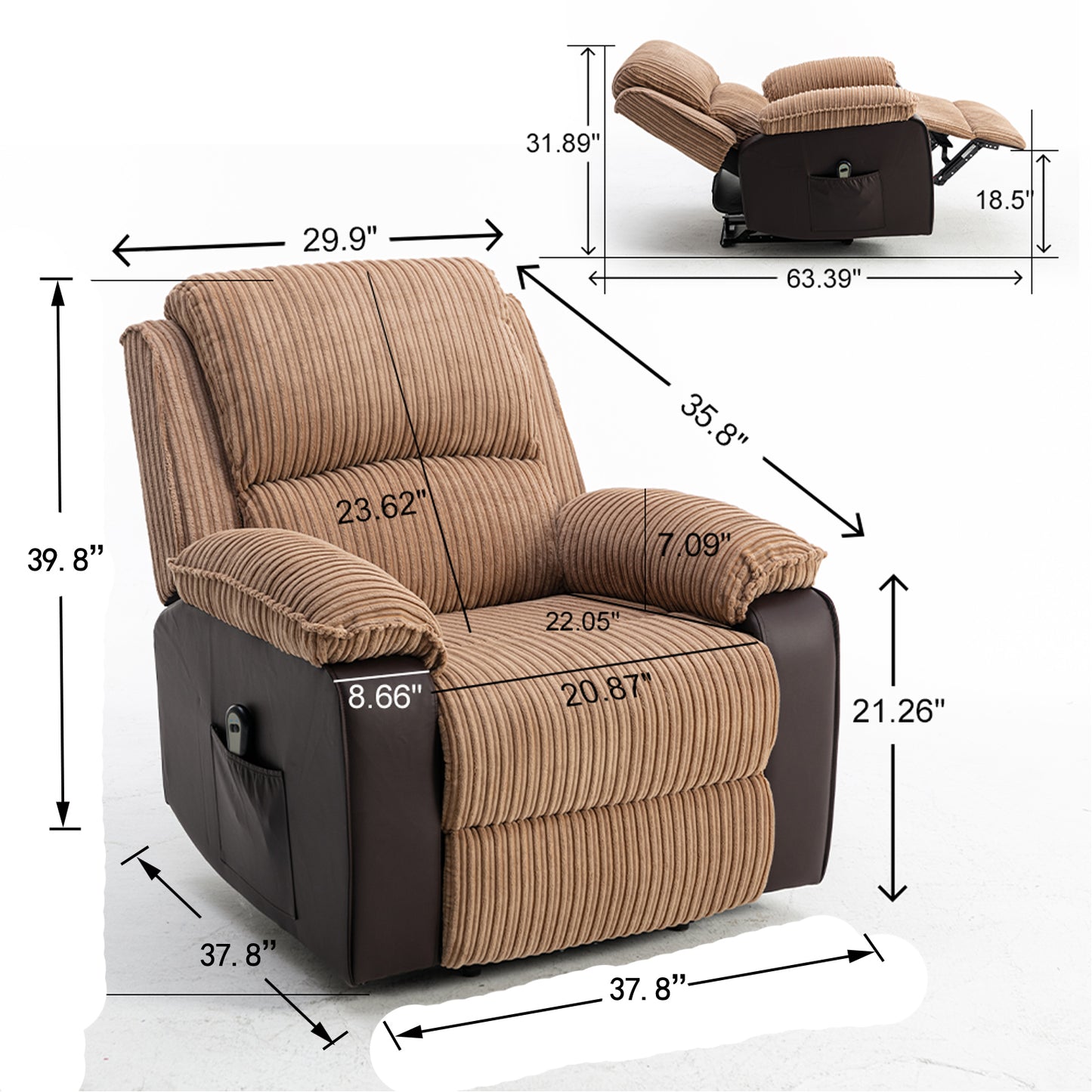 Fabric Upholstered Recliner, Brown