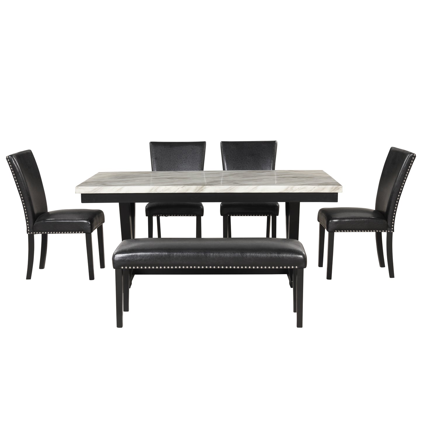 6-piece Dining Table Set with Faux Marble Top