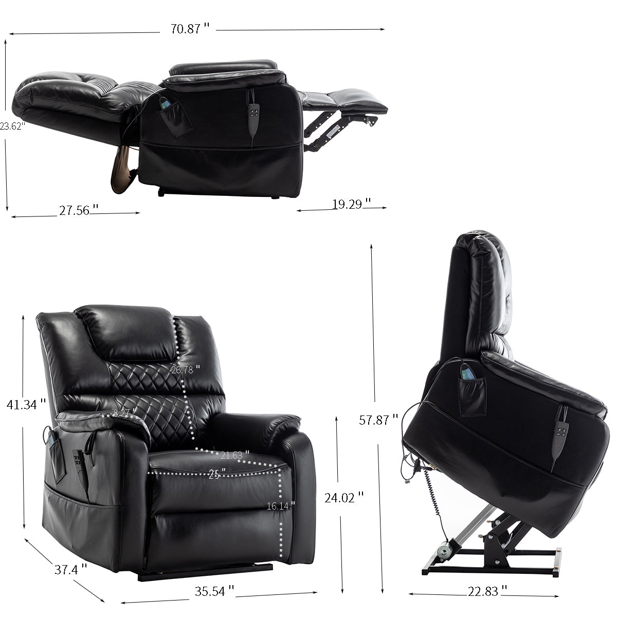 Lift chair w/ power supply (180 degree lying flat), Black