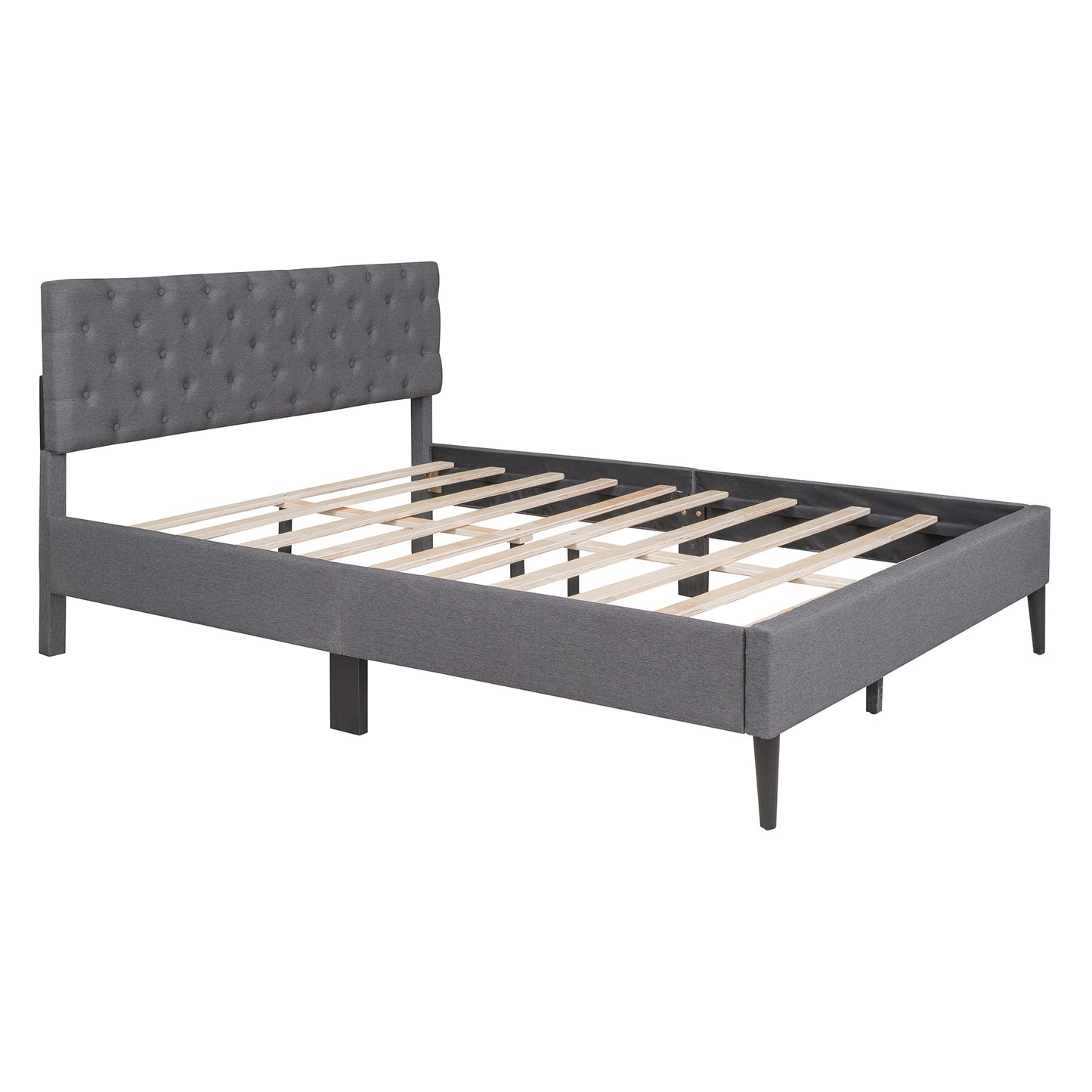 Gray Linen Upholstered Platform Bed Frame, Queen