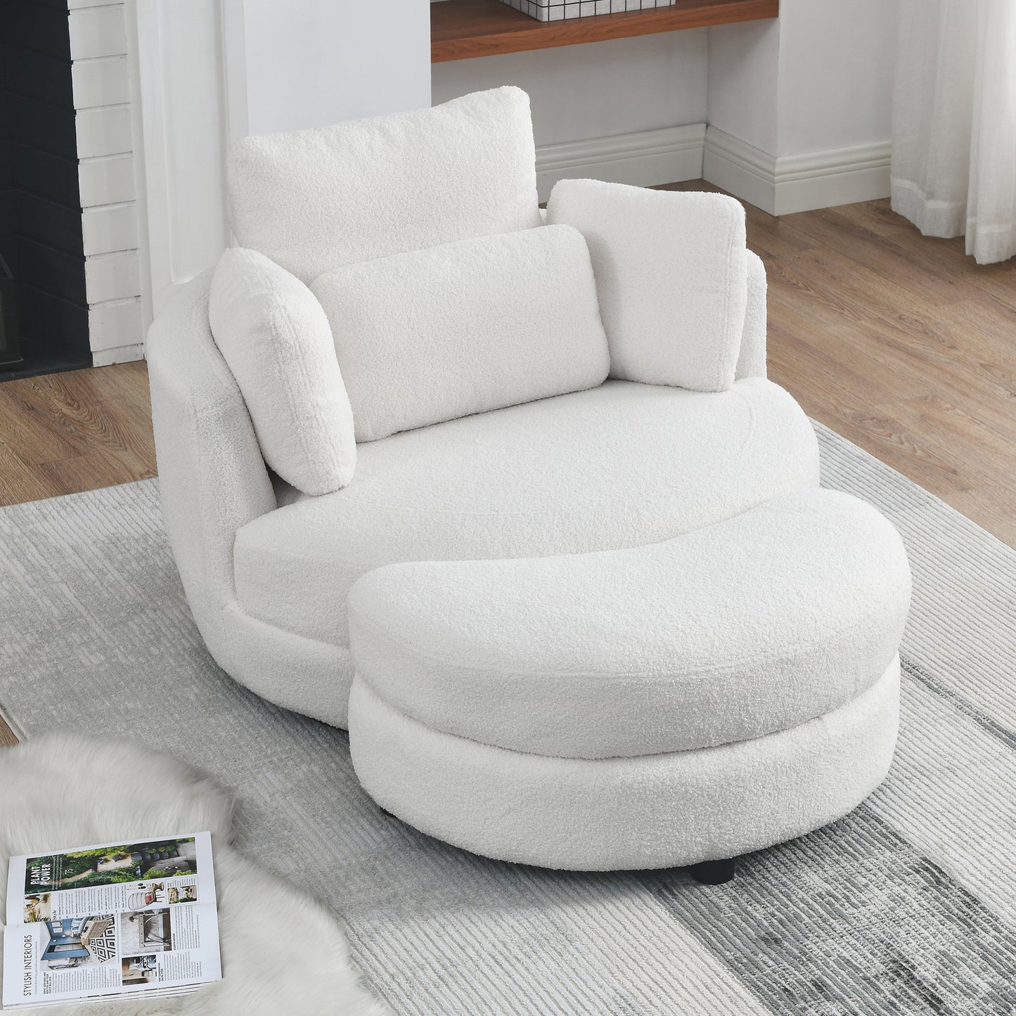 39"W Oversized Swivel Chair with Moon Storage Ottoman