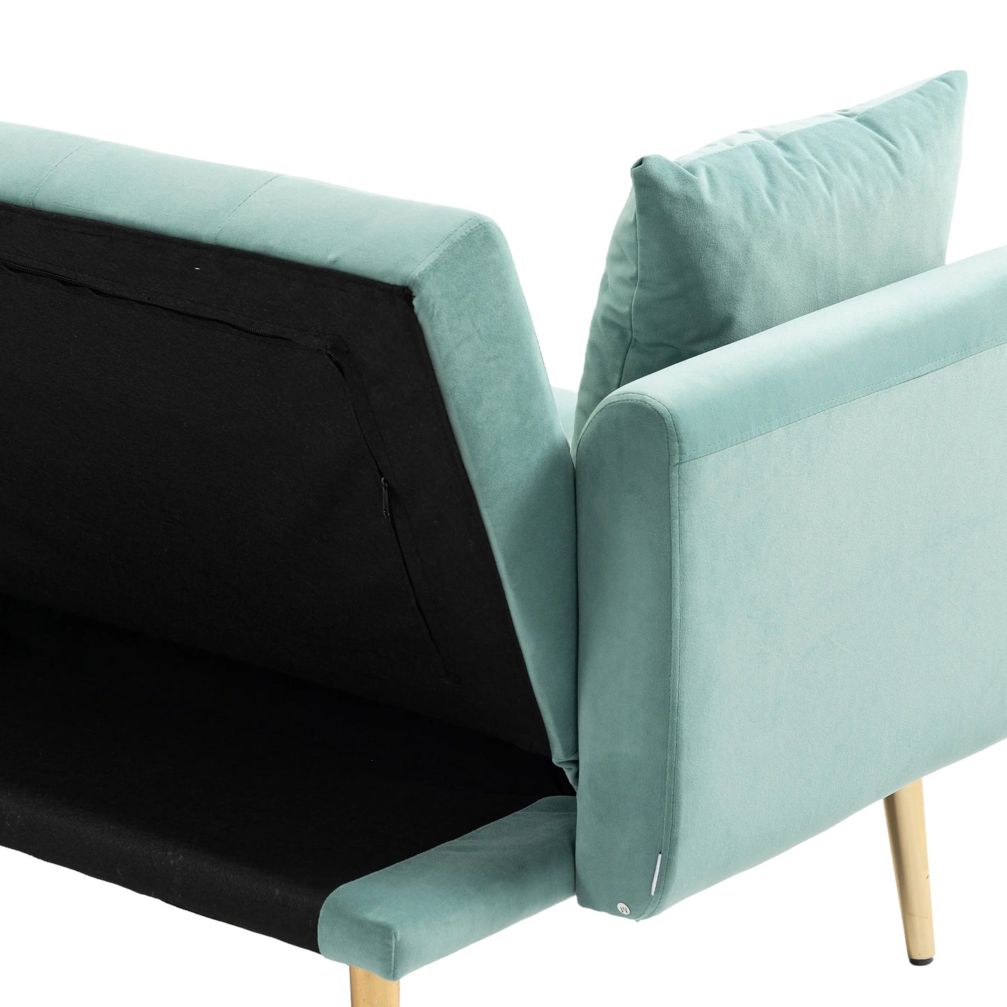 Velvet Accent Sofa with Gold Legs, Light Teal