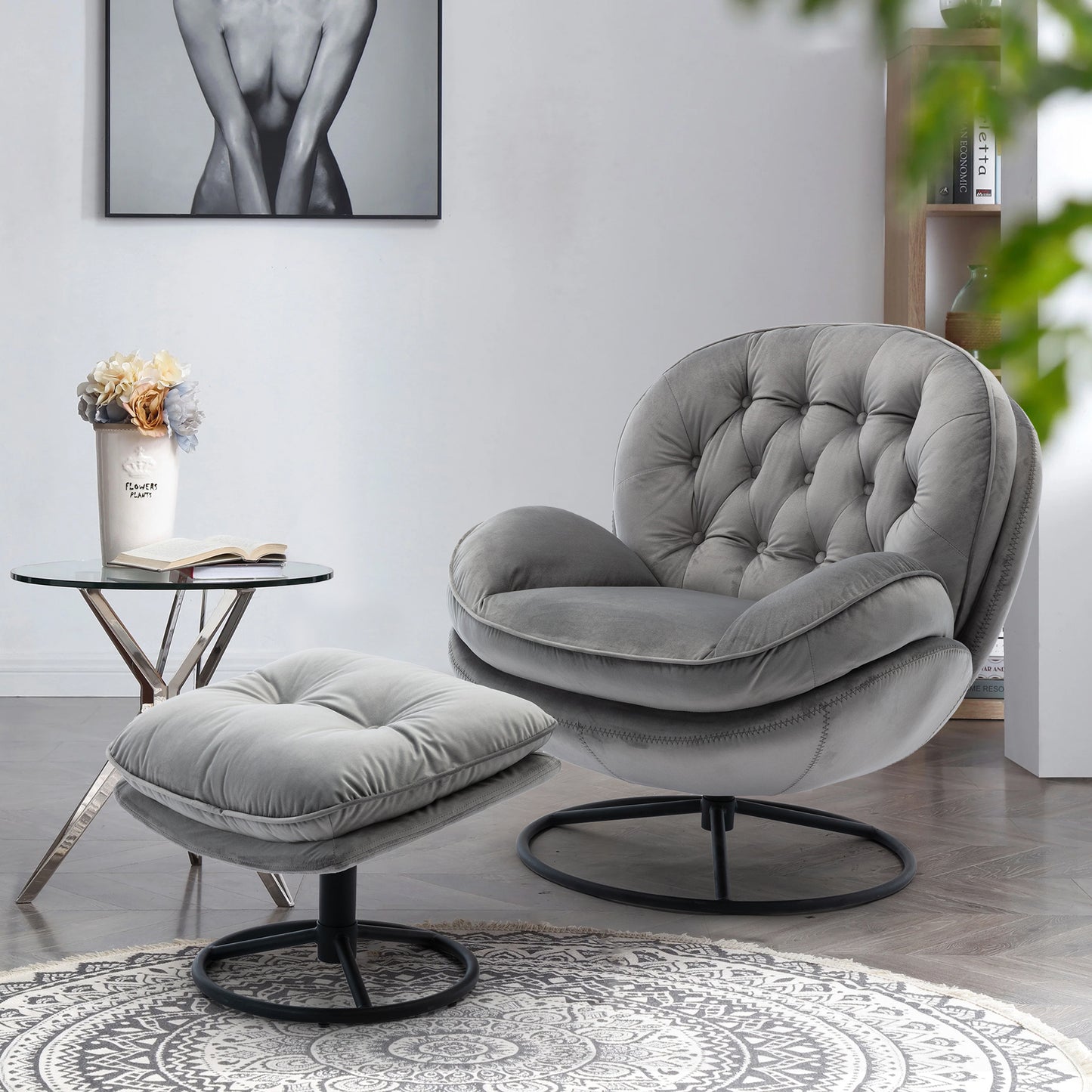 Accent Chair with Ottoman- Grey