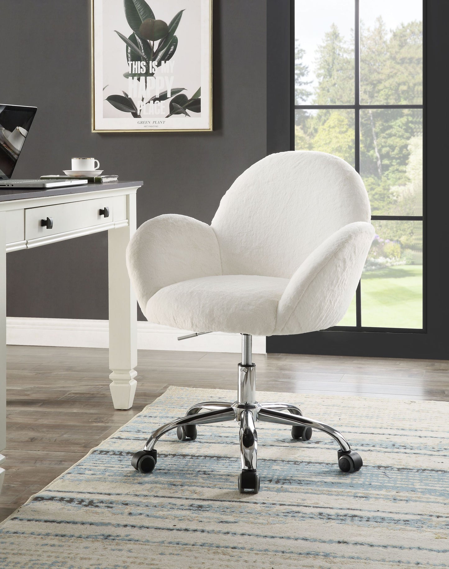 Jago Office Chair in White Lapin & Chrome Finish