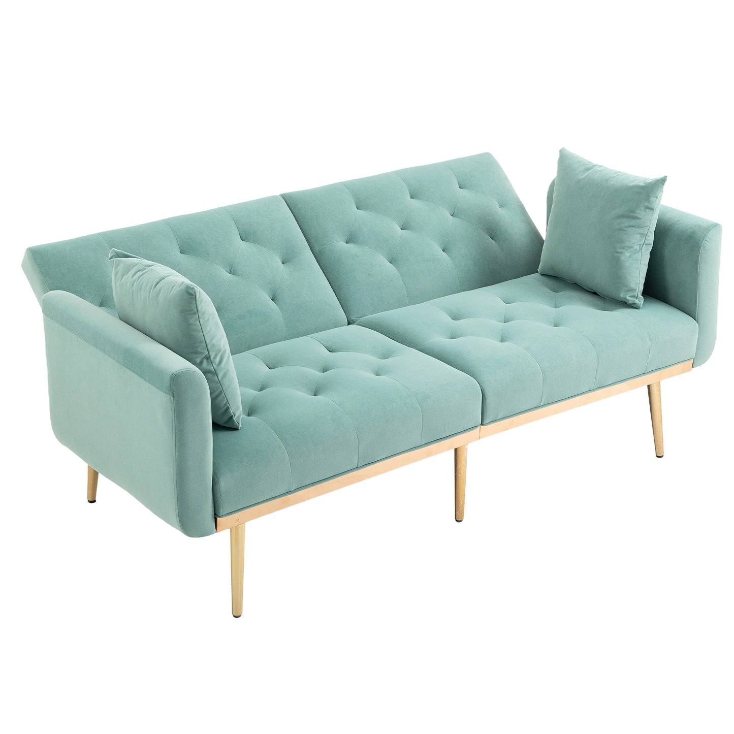 Velvet Accent Sofa with Gold Legs, Light Teal