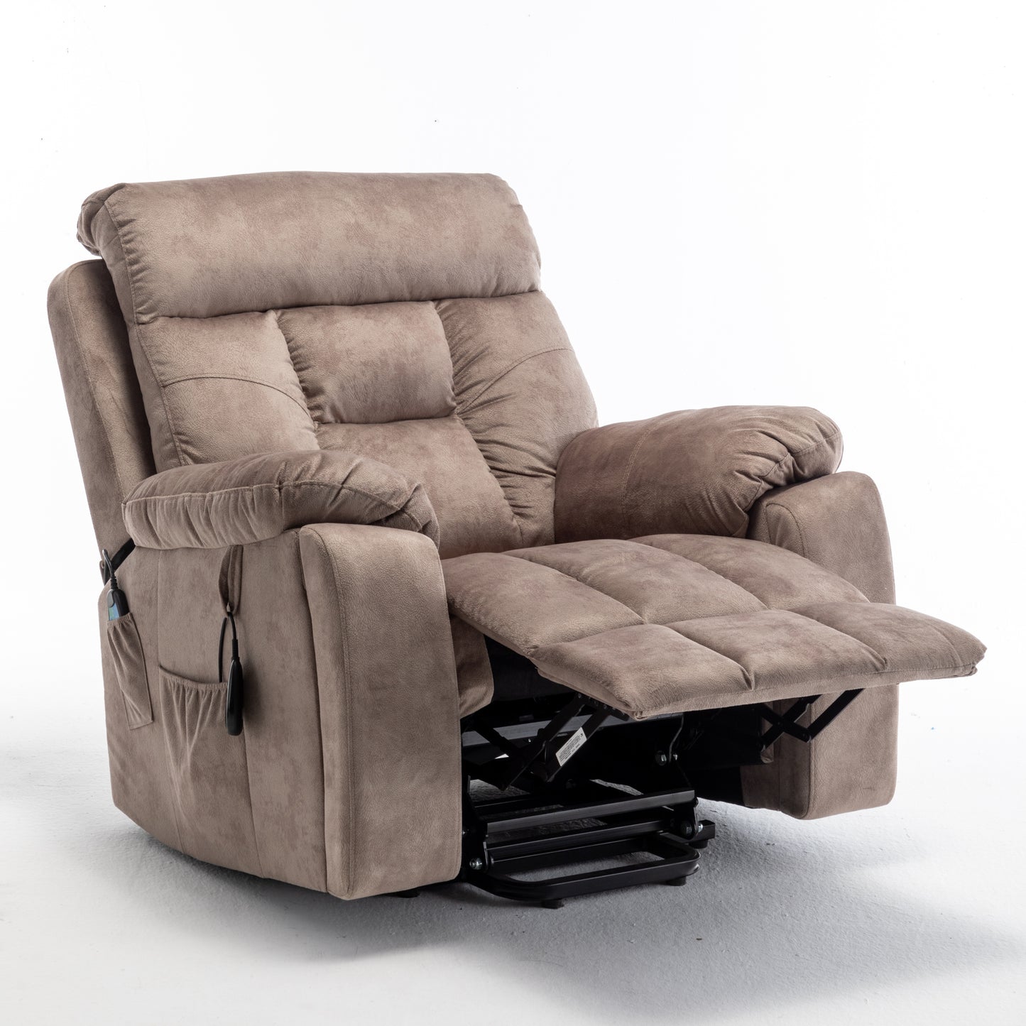 Velvet Power Lift Recliner Heated Zero Gravity Massage Chair with storage pockets - Beige+Brown