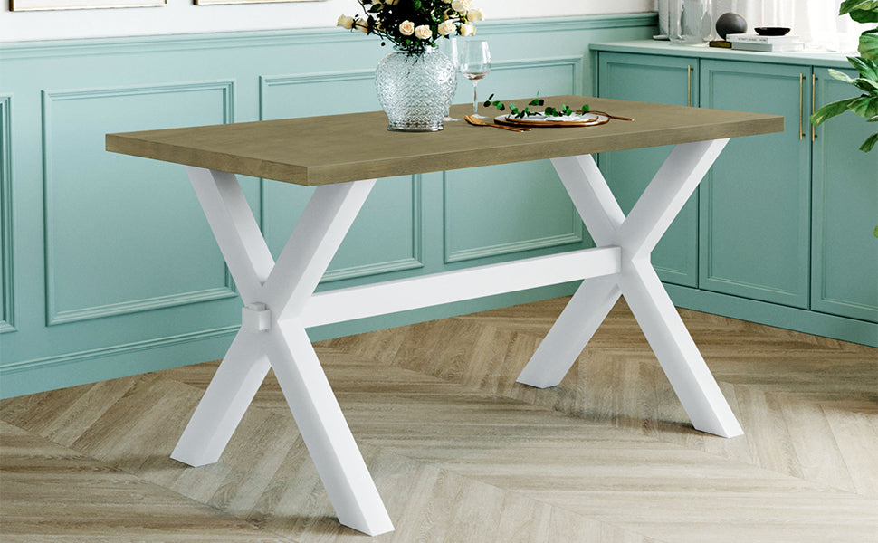 Rustic Farmhouse Wood Kitchen Dining Table, White/Green