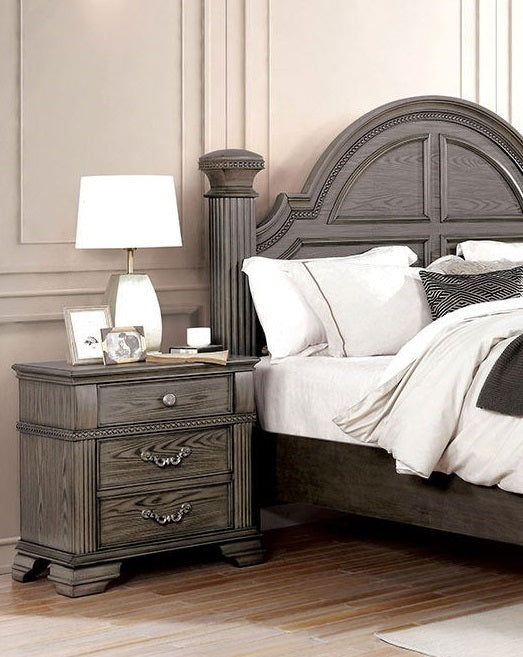 Gray Color Nightstand Bedroom 1pc Nightstand Solid wood Satin Knickel Knobs and Pulls