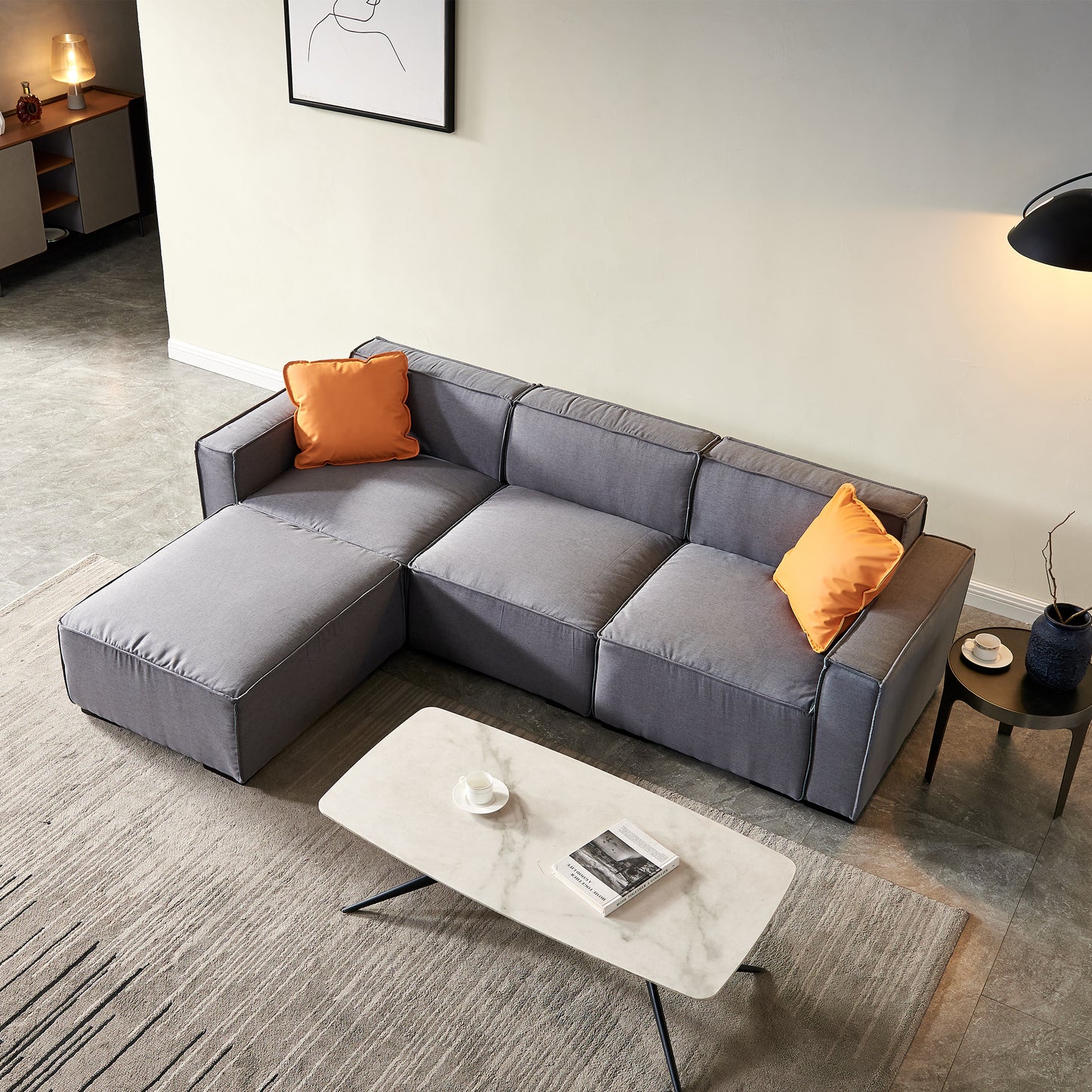 Kently Modular Sofa L Shape with Convertible Ottoman Chaise(Grey)