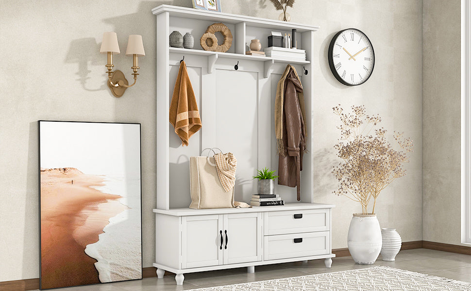 ON-TREND Modern Style Hall Tree with Storage Cabinet and 2 Large Drawers