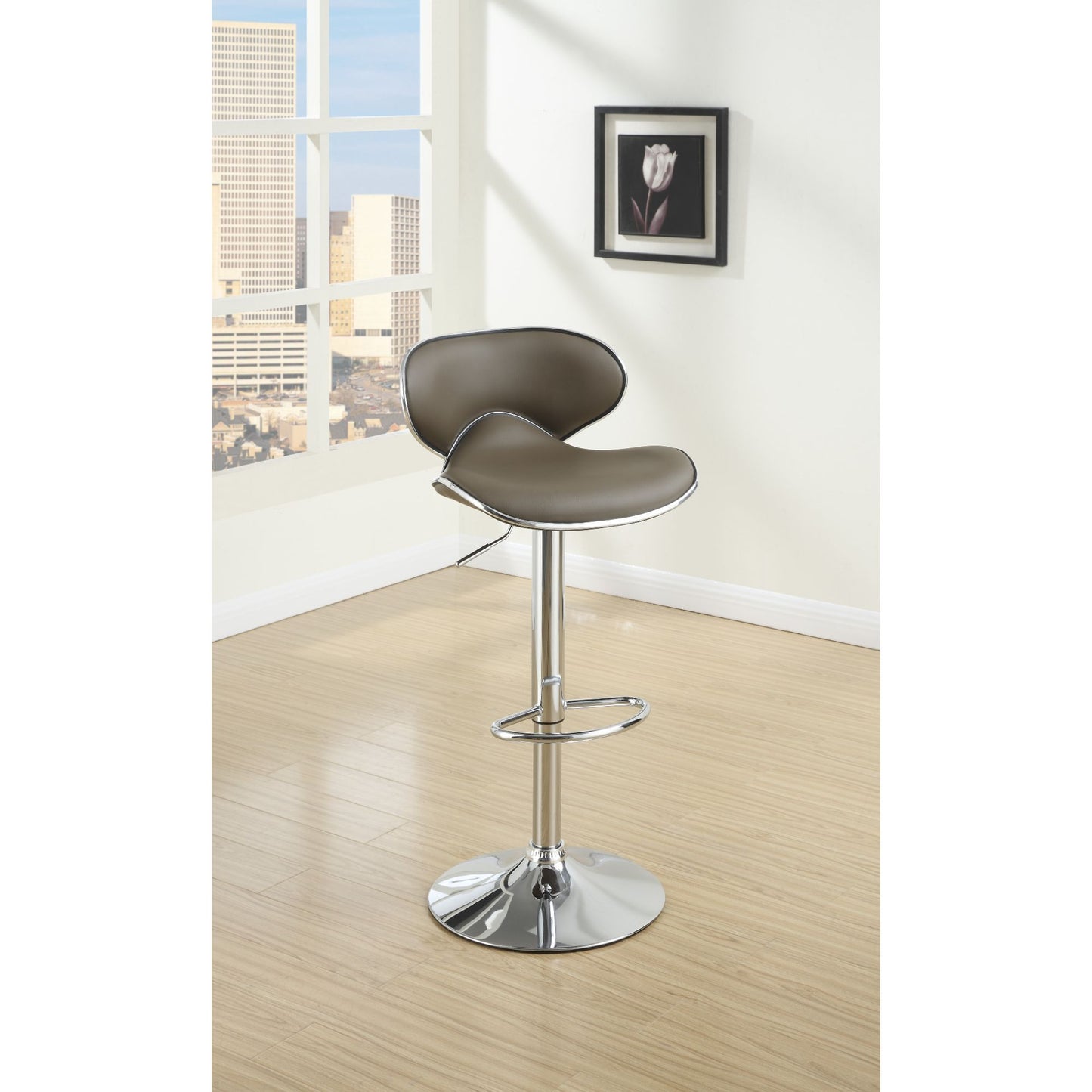 Adjustable Espresso Faux Leather Bar Stools- Set of 2