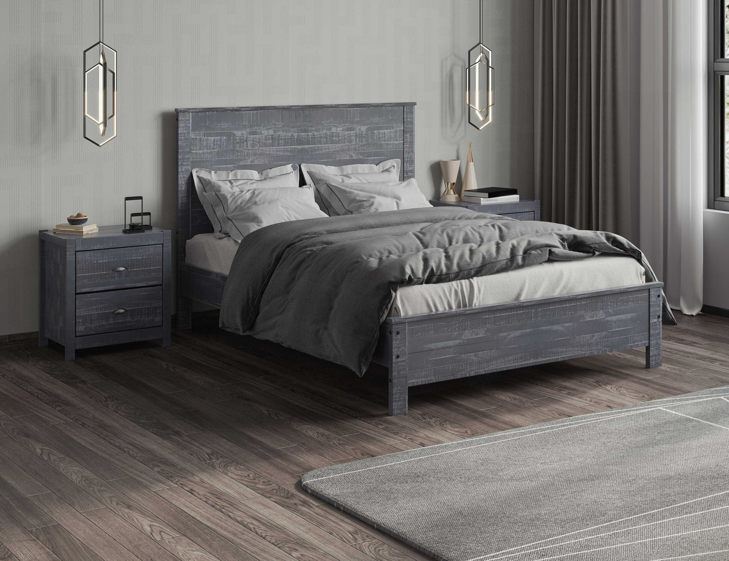 Albany Solid Wood Grey Bed Wooden-Full