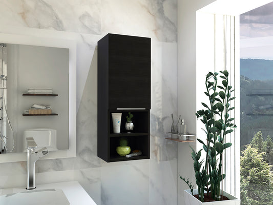 Mila Bathroom Cabinet, Two Interior  Shelves, Two External Shelves, Single Door Cabinet -Black