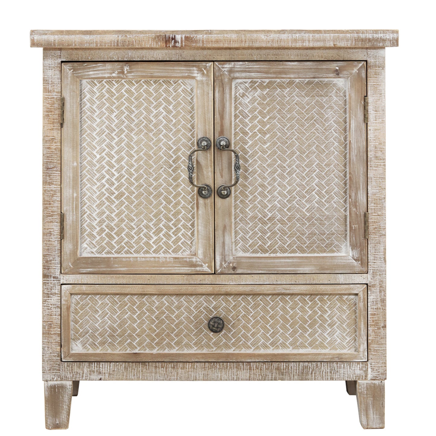 Weathered Wood Cabinet, Vintage White Accenting