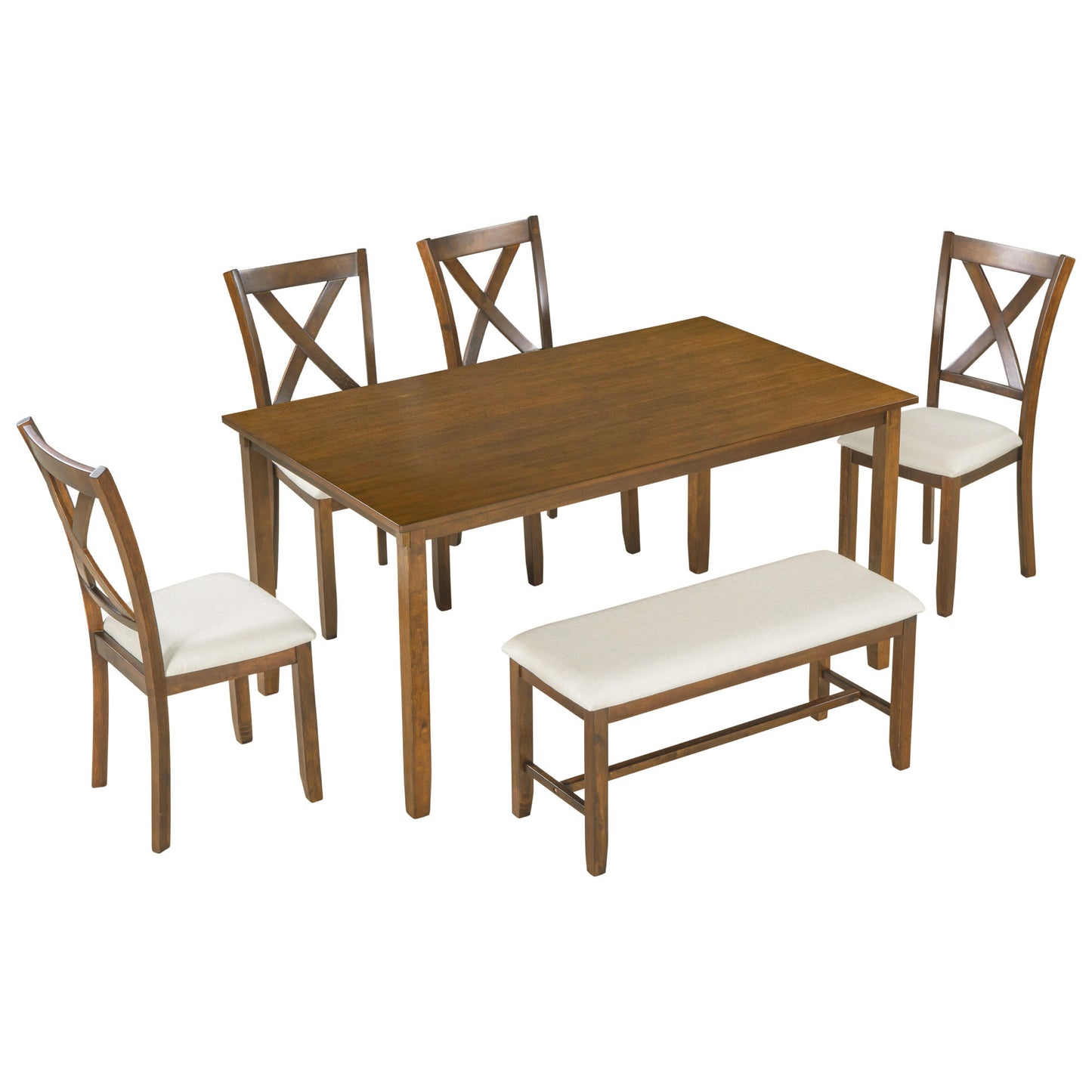 6-Piece Kitchen Dining Table Set Wooden Rectangular Dining Table