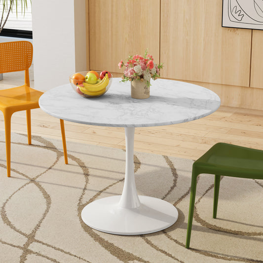 Modern Round Dining Table with Printed White Marble Table Top