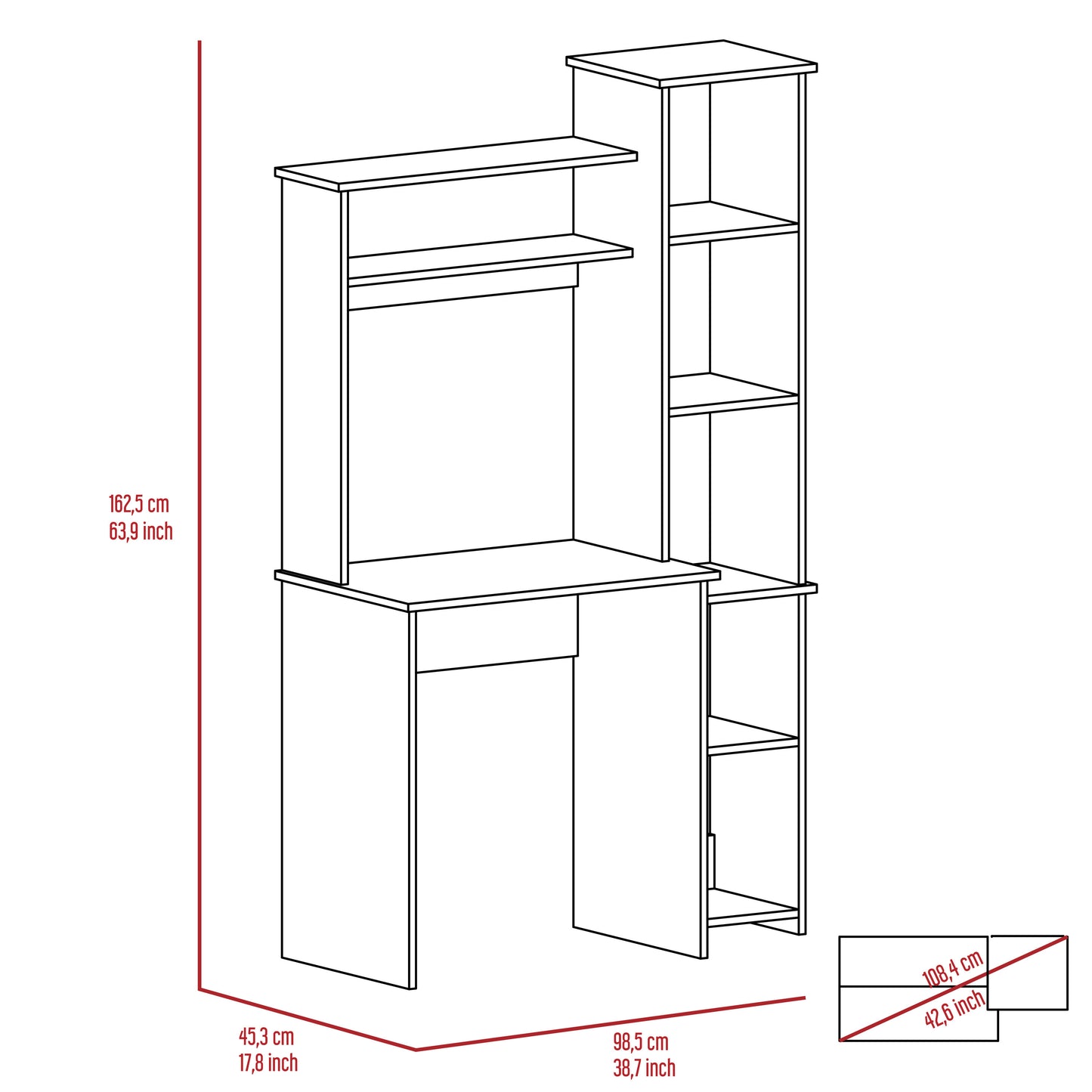 Versalles Writintg Desk, Two Shelves, Five Cubbies -Light Gray