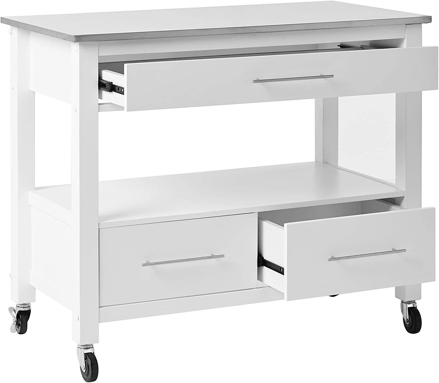 Stainless Steel & White Kitchen Cart