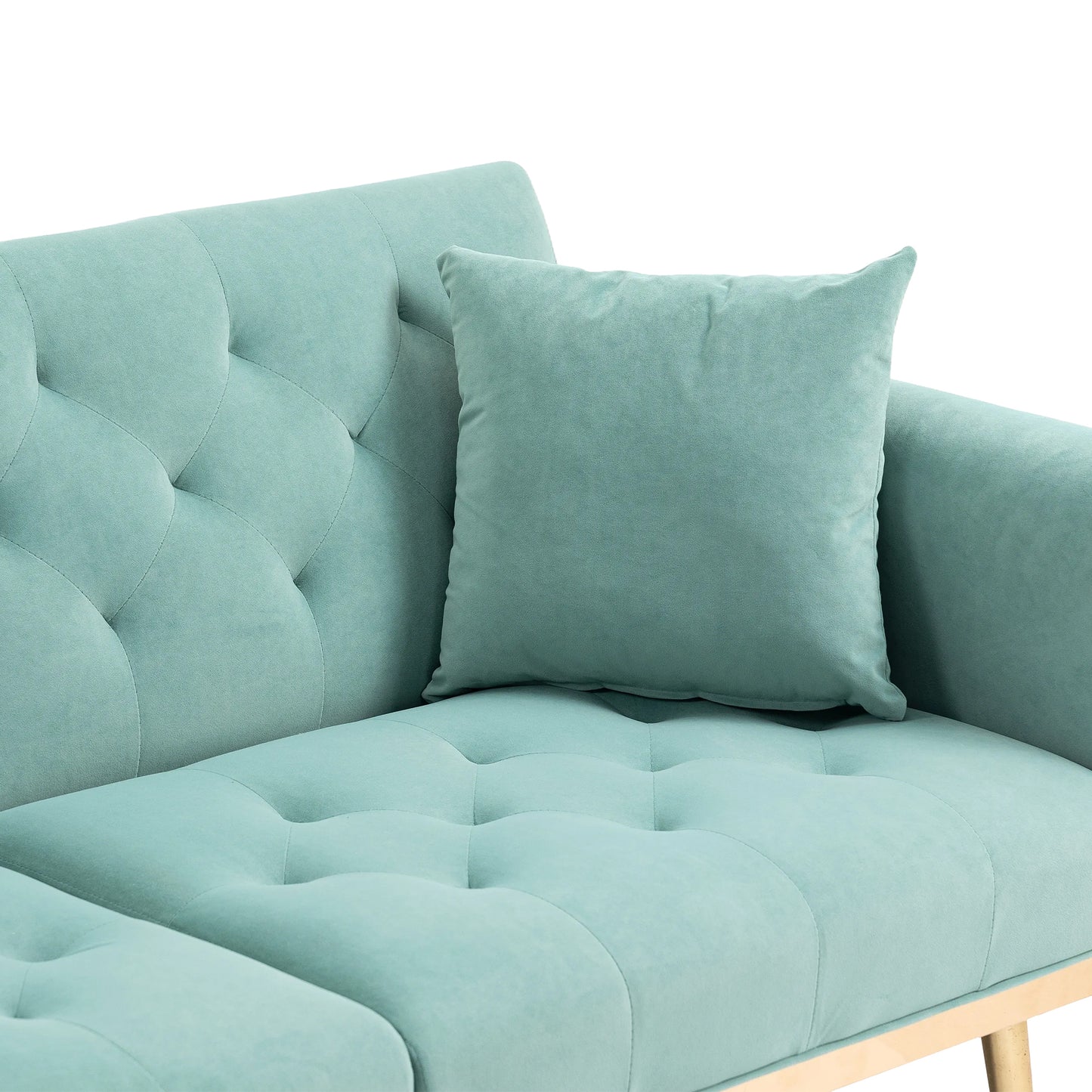 Velvet Accent Sofa with Gold Legs, Light Teal