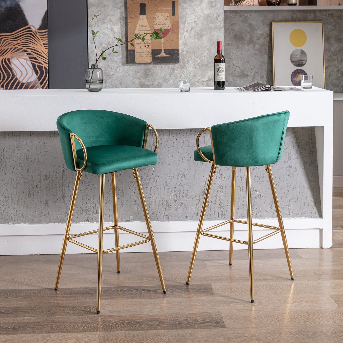 26 Inch Set of 2 Green Bar Stools